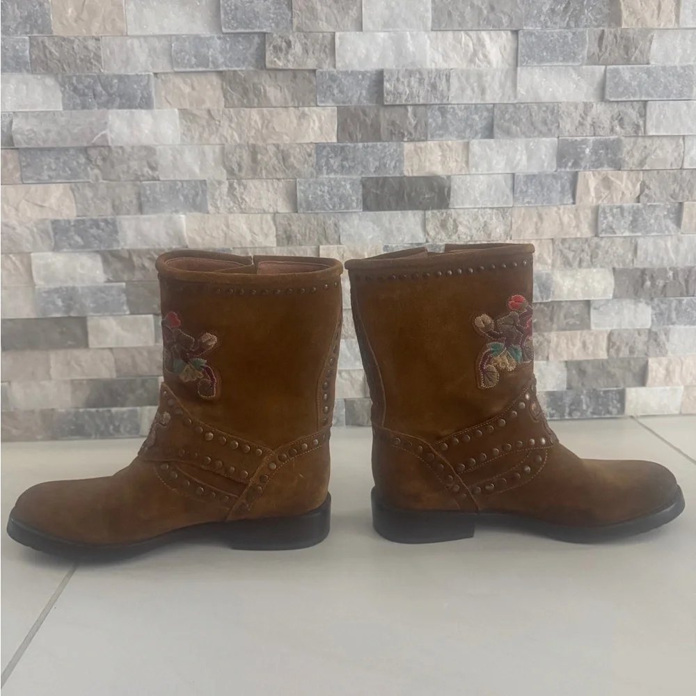 Frye Brown Embroidered Boots 38 - Picture 2 of 6